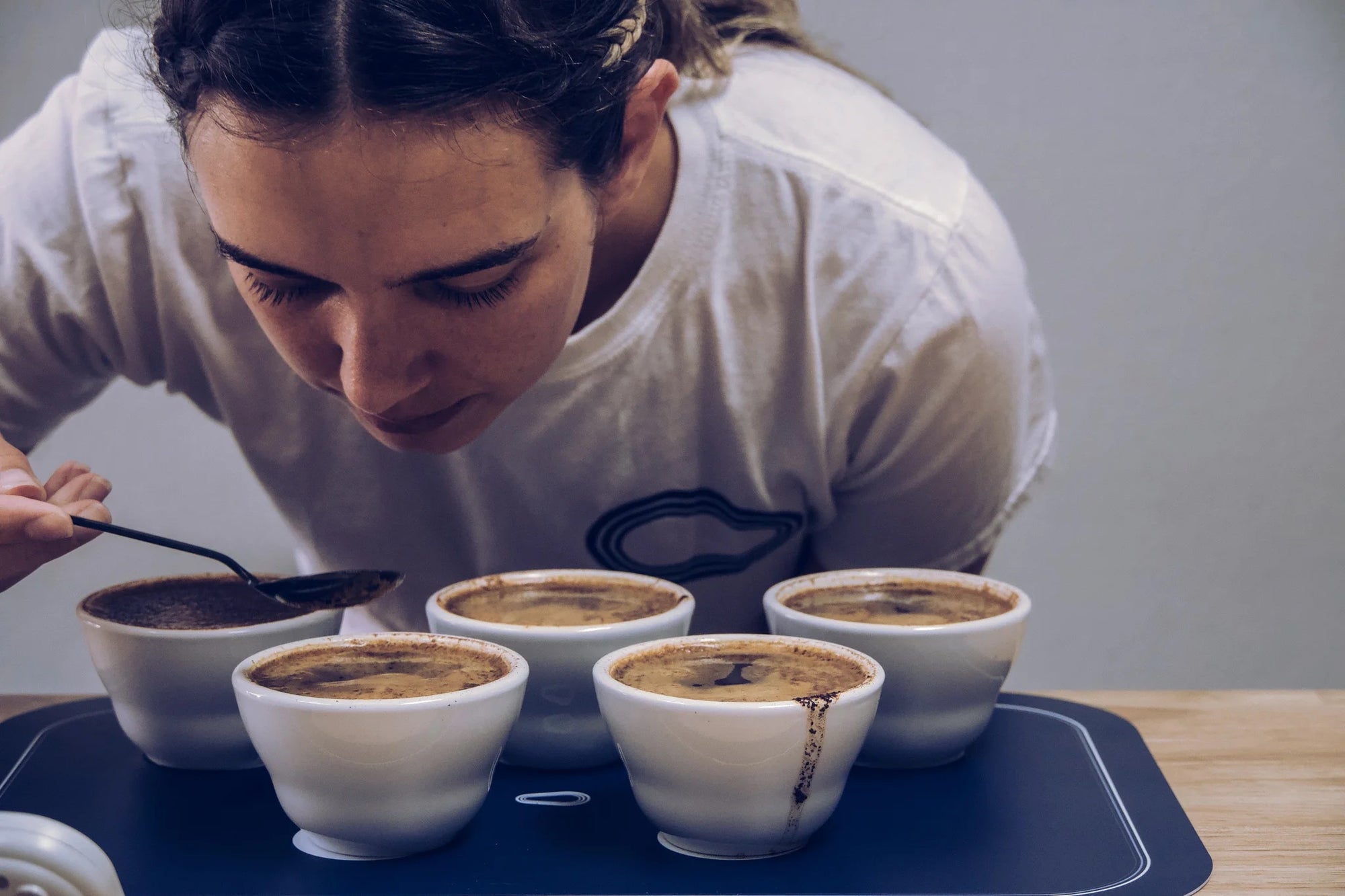 Breaking the crust while cupping coffee