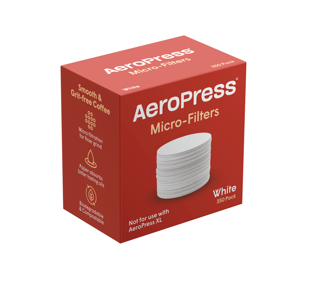 Red box of Aeropress Micro-Filters on a white background