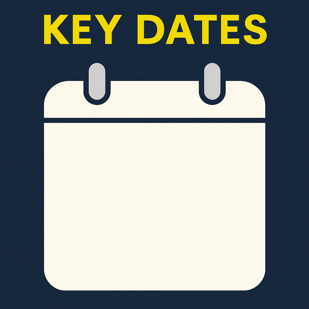 Calendar icon with 'KEY DATES' text on a dark blue background