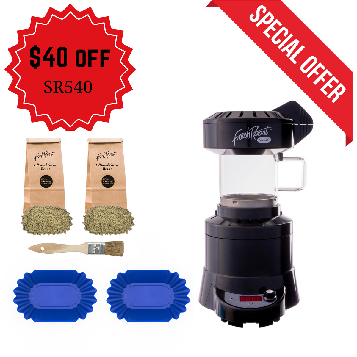 SR540 COFFEE ROASTER W/ 2 LBS OF GREEN BEANS