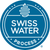 Swiss Water Decaf Logo. White text on blue background.