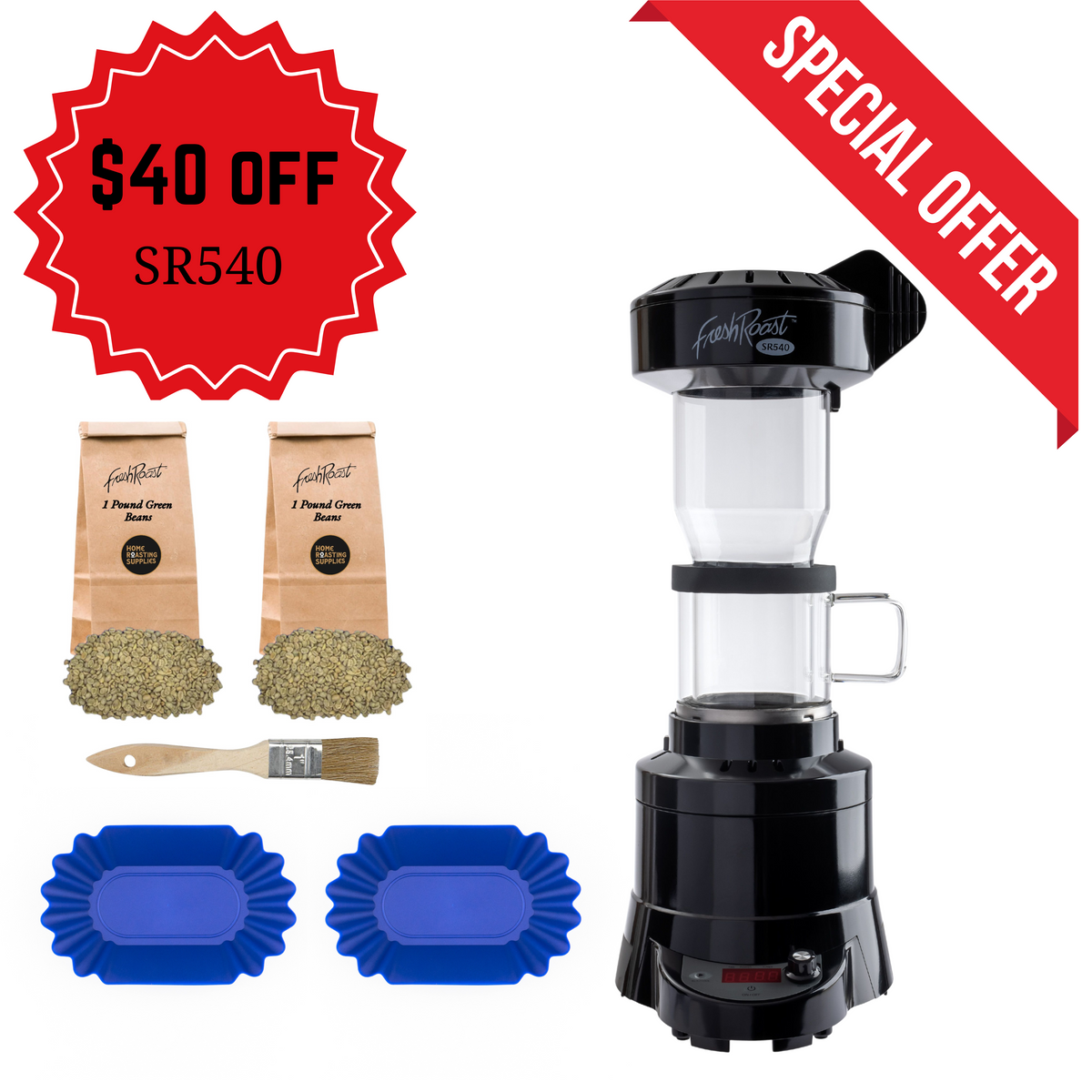 SR540 COFFEE ROASTER W/ 2 LBS OF GREEN BEANS